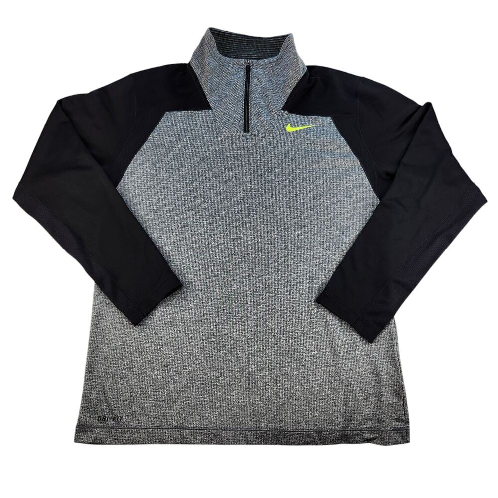 Nike Sweater Mens Medium Gray Black Neon Yellow Colorblock Quarter Zip Collared